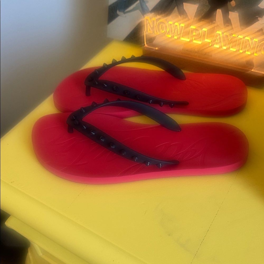 Christian Louboutin Red Studded Flip-Flop Sandals - Women's - Picture 7 of 9